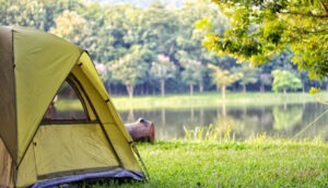 Camping on the Vlasina lake, while travelling Serbia and Balkans