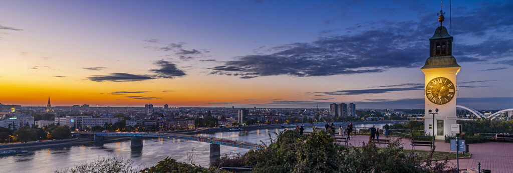 Aerial view of Novi Sad city center with the Danube